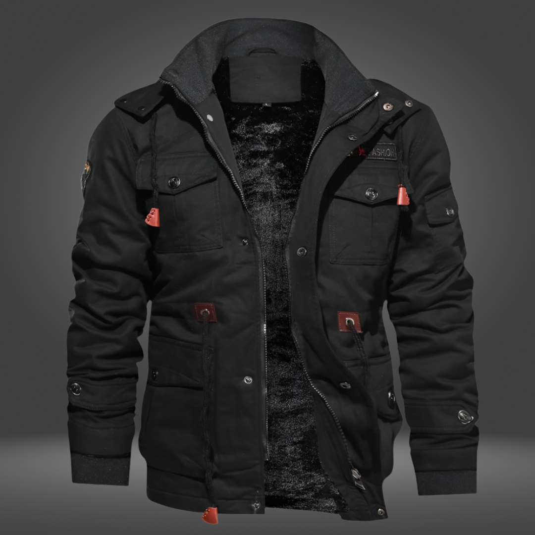 Damen Winterjacke Mit Kapuze Reißverschluss Schwarz - Norvielle