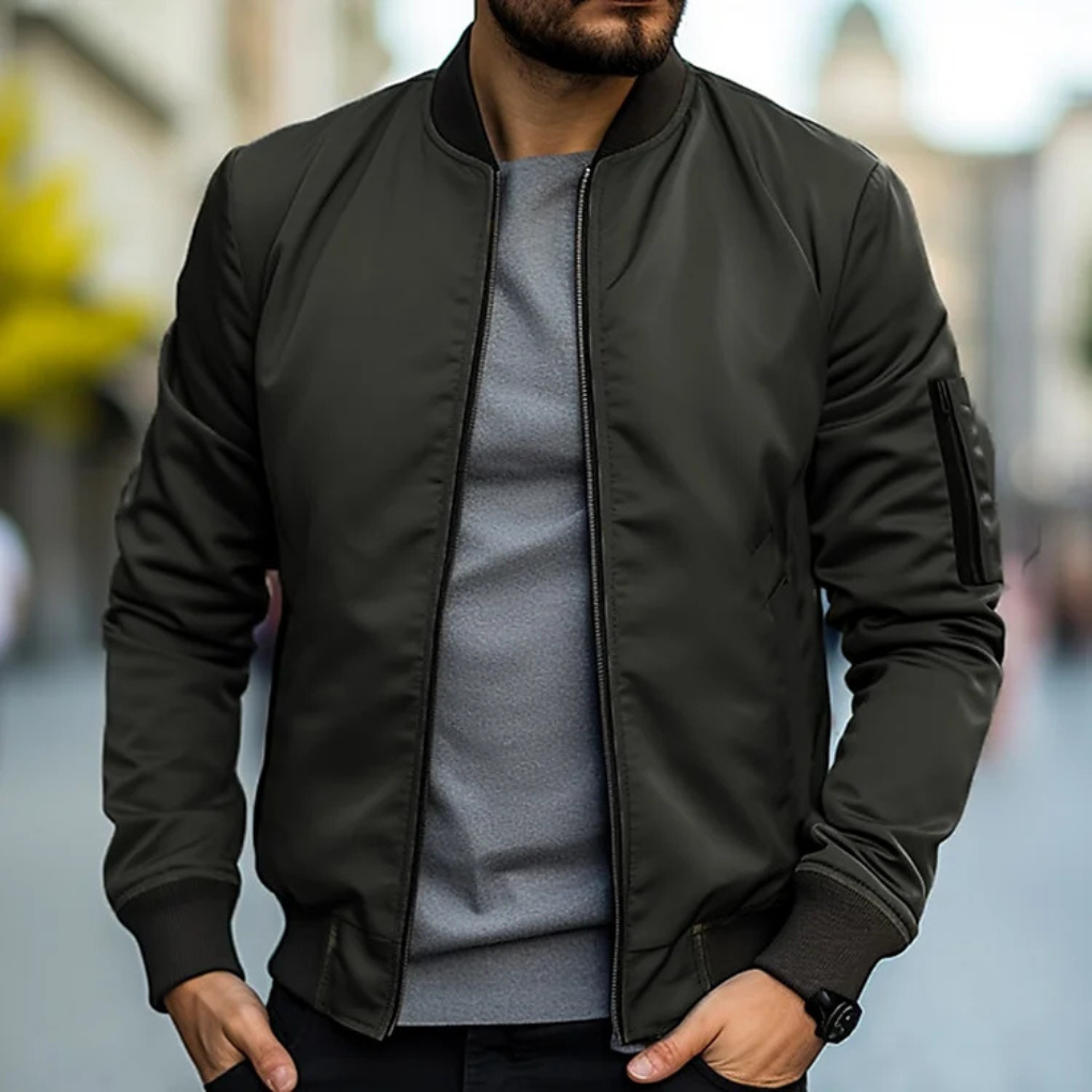 Herren Bomberjacke Reißverschluss Rippdetails