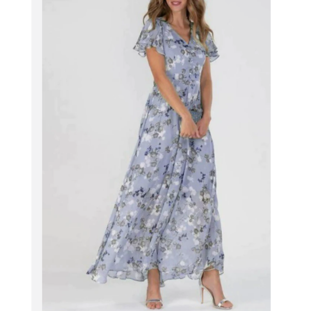 Damen Maxikleid V-Ausschnitt Durchgehende Linienführung