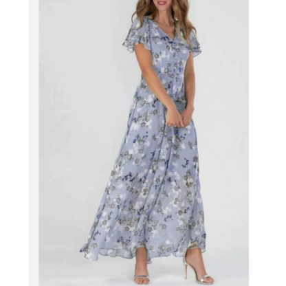 Damen Maxikleid V-Ausschnitt Durchgehende Linienführung