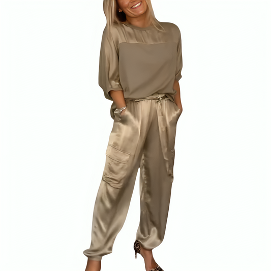 Herren Zweiteiler Anzug Satin Halbarm Hose - Norvielle