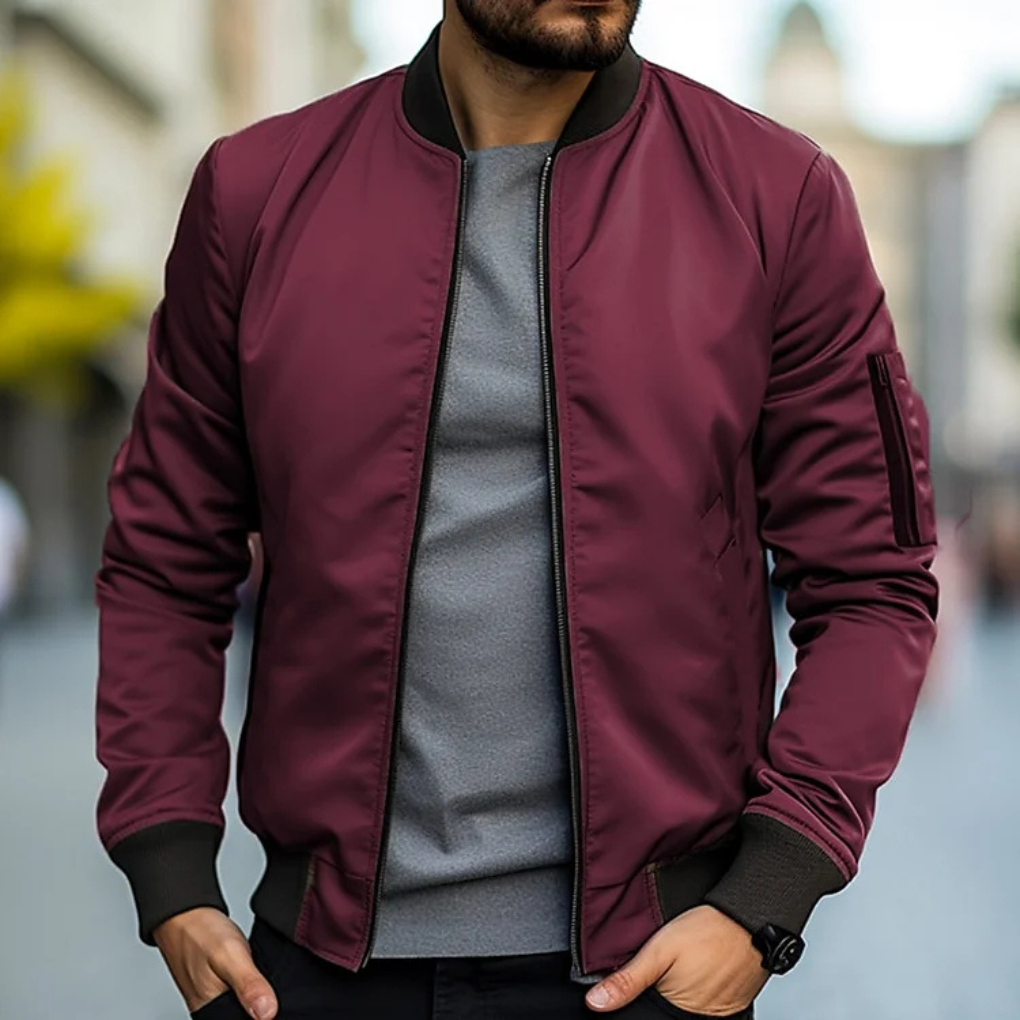 Herren Bomberjacke Reißverschluss Rippdetails