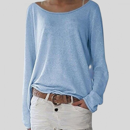 Norvielle Damen Langarmshirt Leicht Baumwolle Weiß