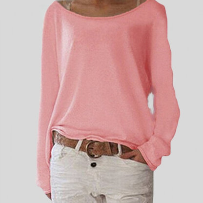 Norvielle Damen Langarmshirt Leicht Baumwolle Weiß - Norvielle
