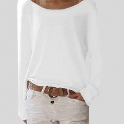 Norvielle Damen Langarmshirt Leicht Baumwolle Weiß