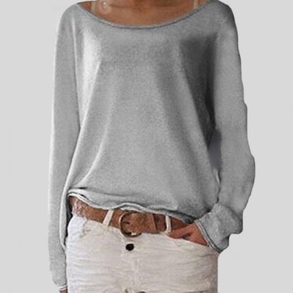 Norvielle Damen Langarmshirt Leicht Baumwolle Weiß