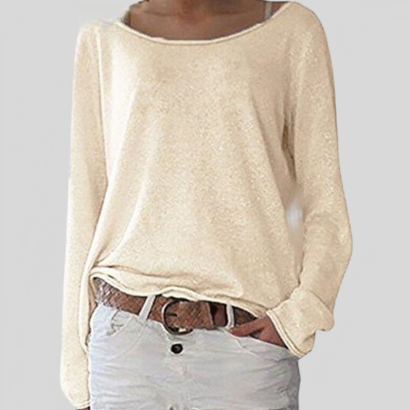 Norvielle Damen Langarmshirt Leicht Baumwolle Weiß