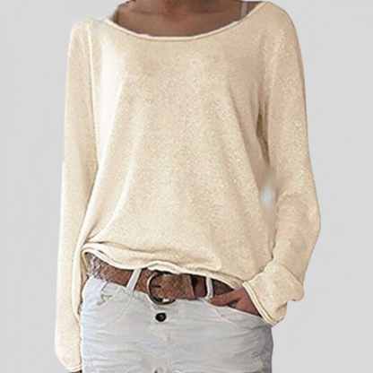 Norvielle Damen Langarmshirt Leicht Baumwolle Weiß
