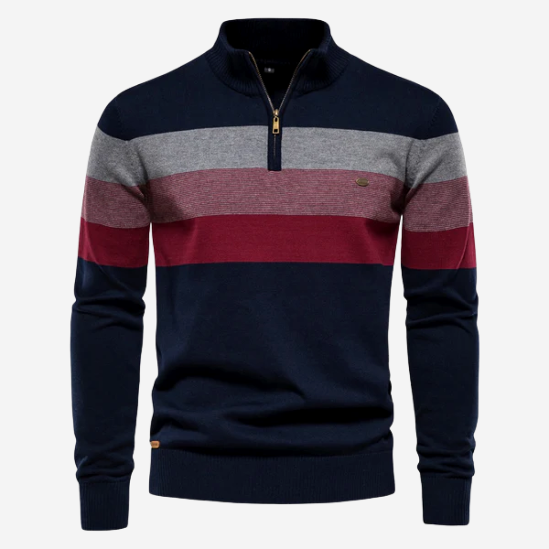 Herren Pullover Streifen Reißverschluss Elegantes Grau