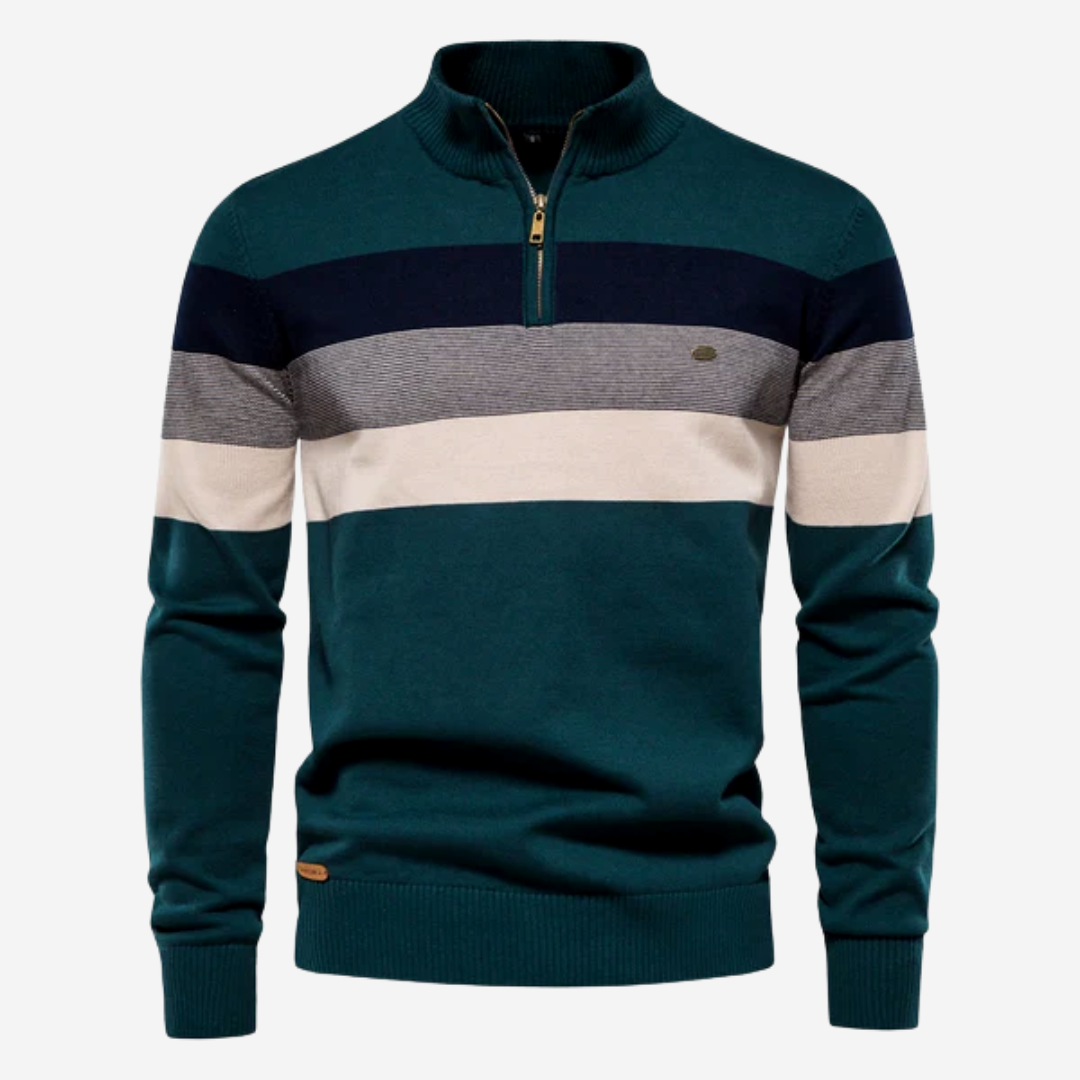 Herren Pullover Streifen Reißverschluss Elegantes Grau