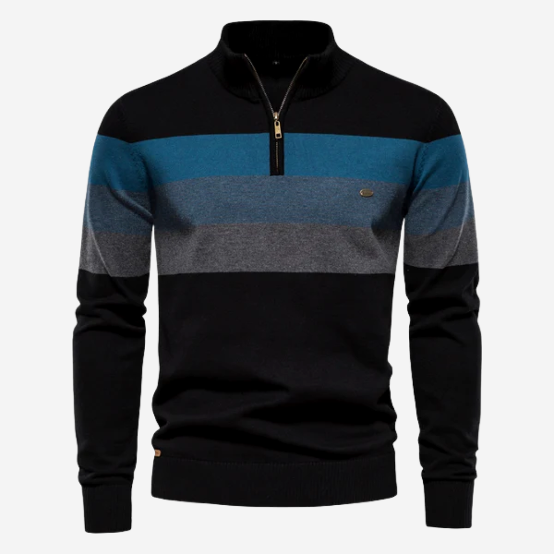 Herren Pullover Streifen Reißverschluss Elegantes Grau
