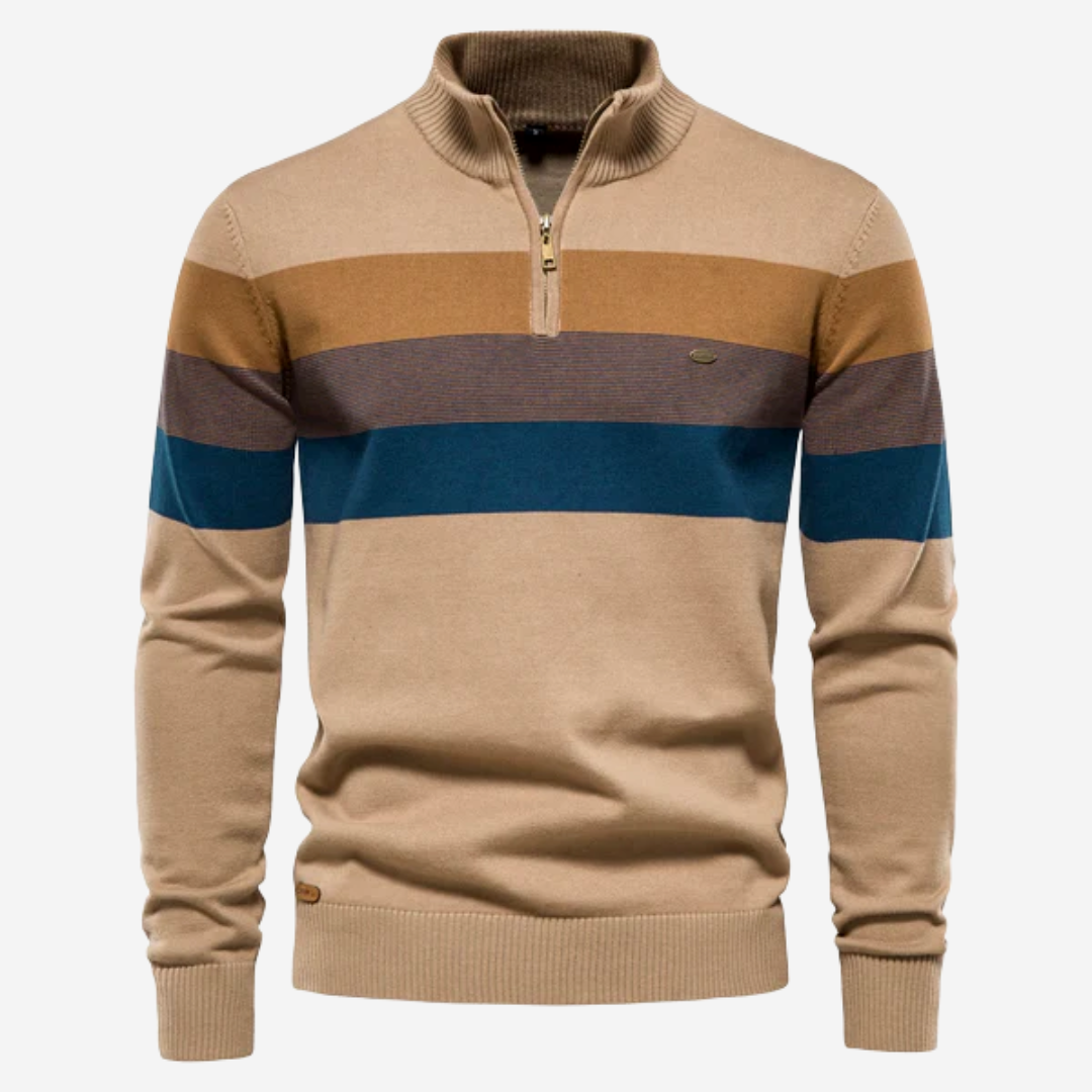 Herren Pullover Streifen Reißverschluss Elegantes Grau - Norvielle