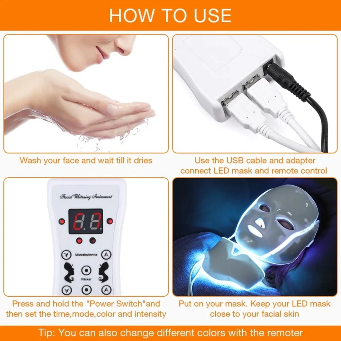 LED Gesichtsmaske 7 Farben Photon Lichttherapie für Gesicht und Hals