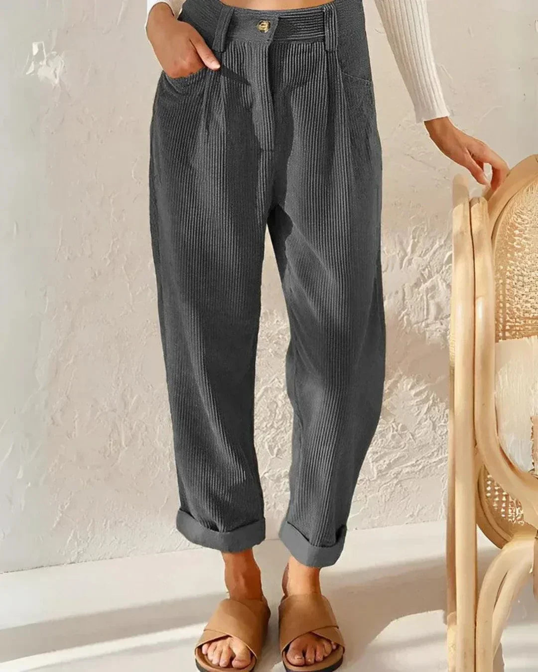 Norvielle Damen Cordhosen Hochbund Elegant