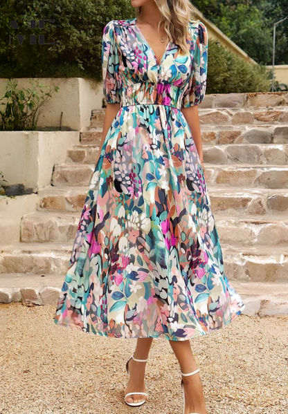Damen Wickelkleid Abstrakt Print Midi Länge