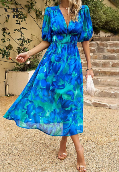Damen Wickelkleid Abstrakt Print Midi Länge