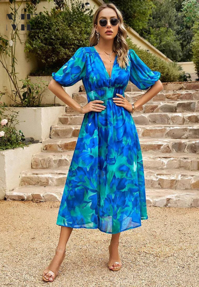 Damen Wickelkleid Abstrakt Print Midi Länge