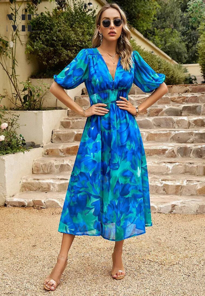 Damen Wickelkleid Abstrakt Print Midi Länge