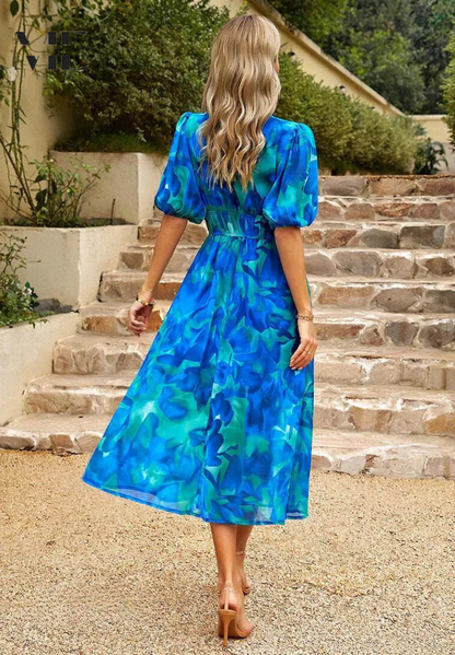 Damen Wickelkleid Abstrakt Print Midi Länge