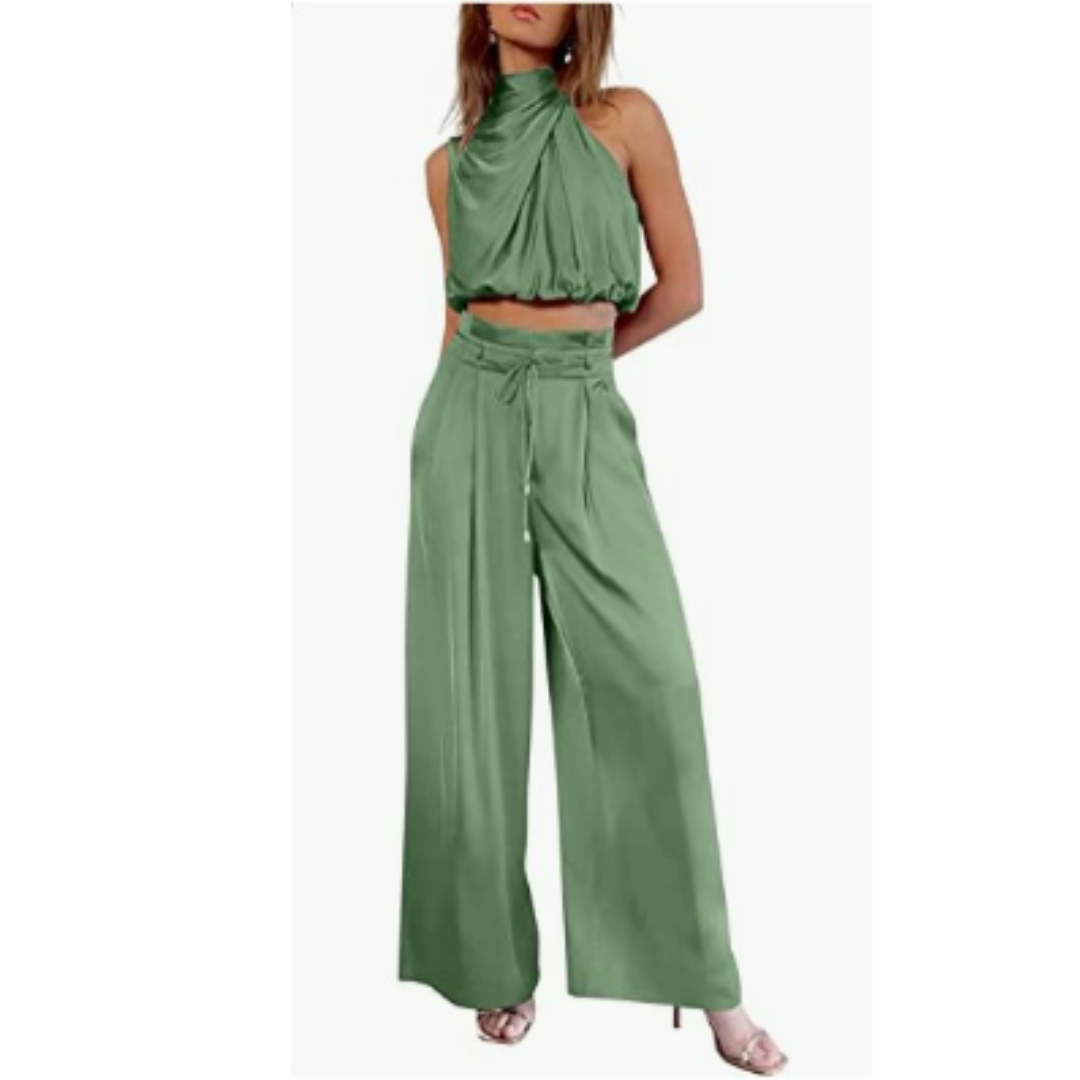 Damen Zweiteiliges Set Crop- und Weite Hose
