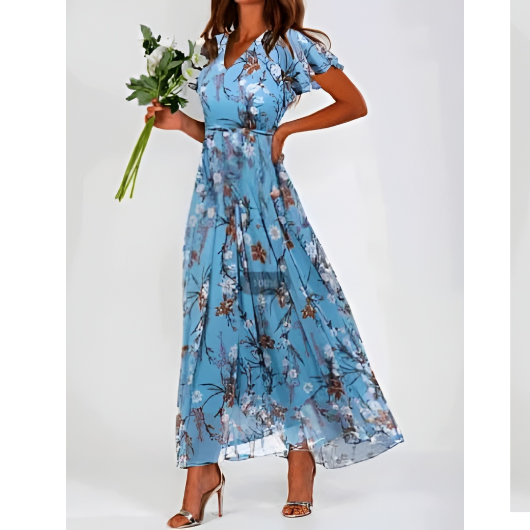 Damen Maxikleid V-Ausschnitt Durchgehende Linienführung