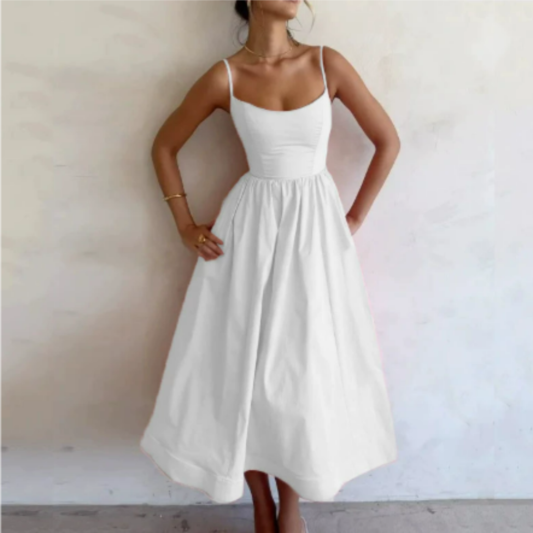 Damen A-Linien Kleid Ärmellos Midi