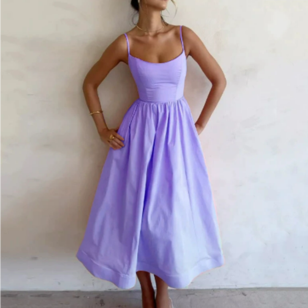 Damen A-Linien Kleid Ärmellos Midi