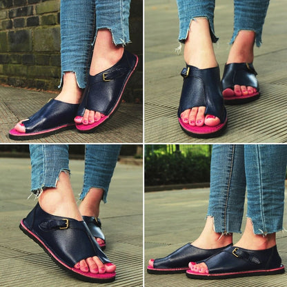Damen Flache Sandalen Schnalle Leder