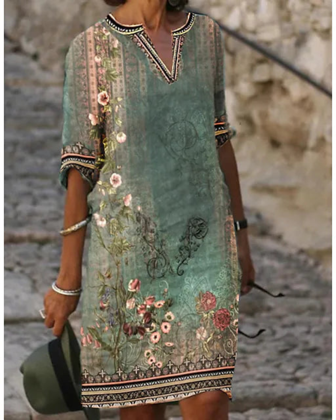 Damen Vintage Midi Kleid Leicht Luftig - Norvielle