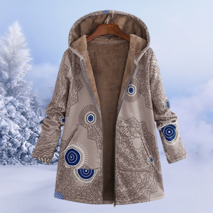 Damen Winterjacke Floralmuster Lang Grün
