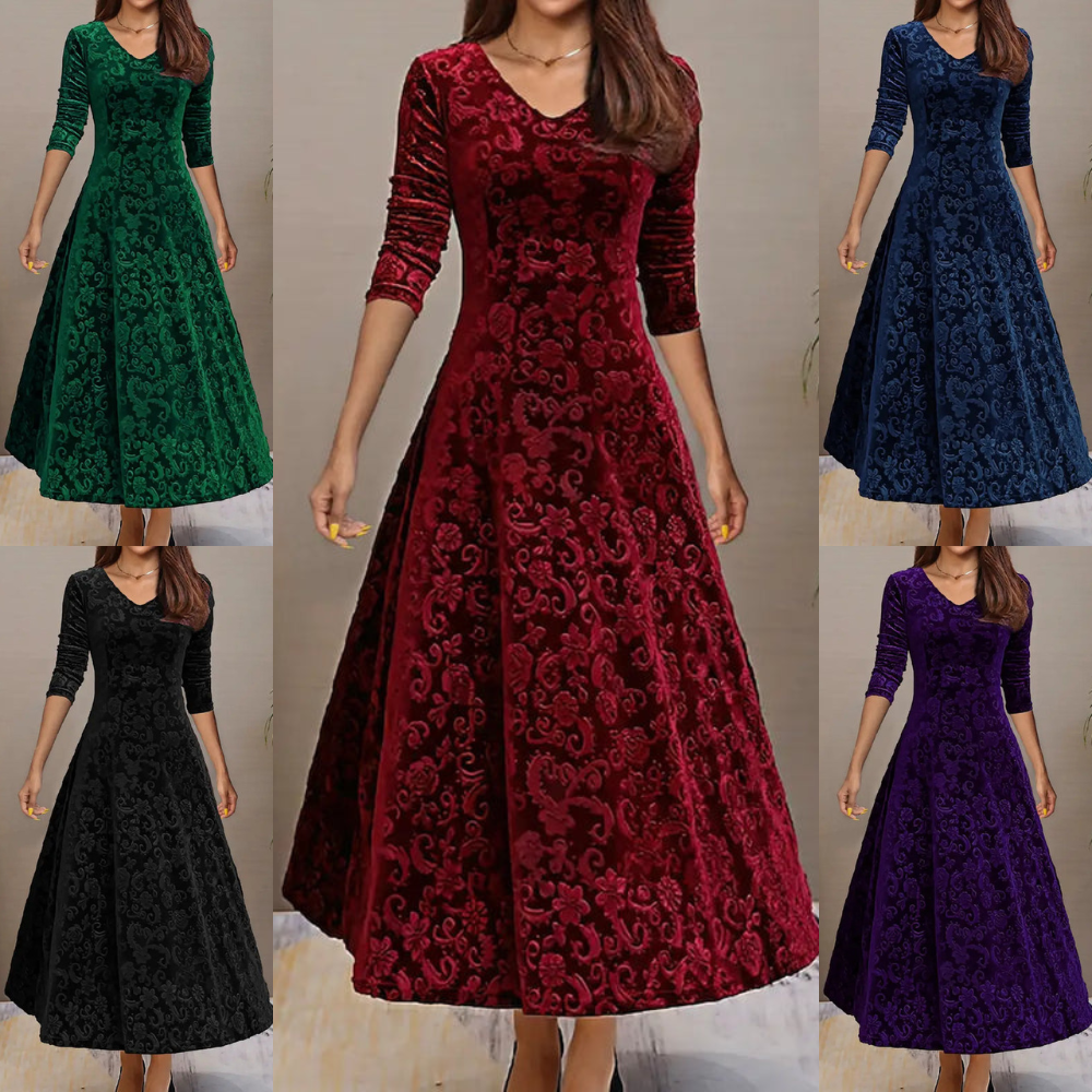 Norvielle Damen Maxikleid Breiter Saum Falten