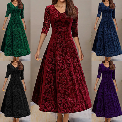 Norvielle Damen Maxikleid Breiter Saum Falten