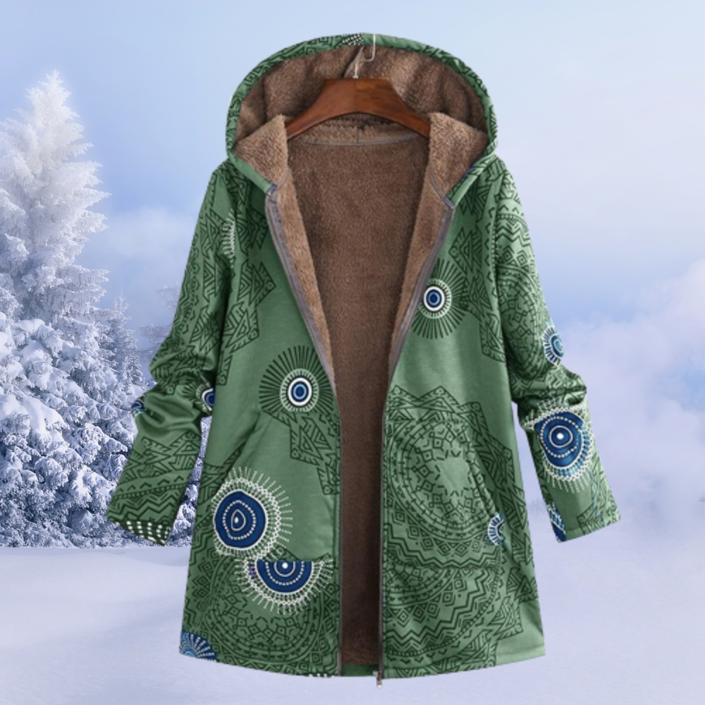 Damen Winterjacke Floralmuster Lang Grün