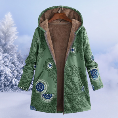 Damen Winterjacke Floralmuster Lang Grün