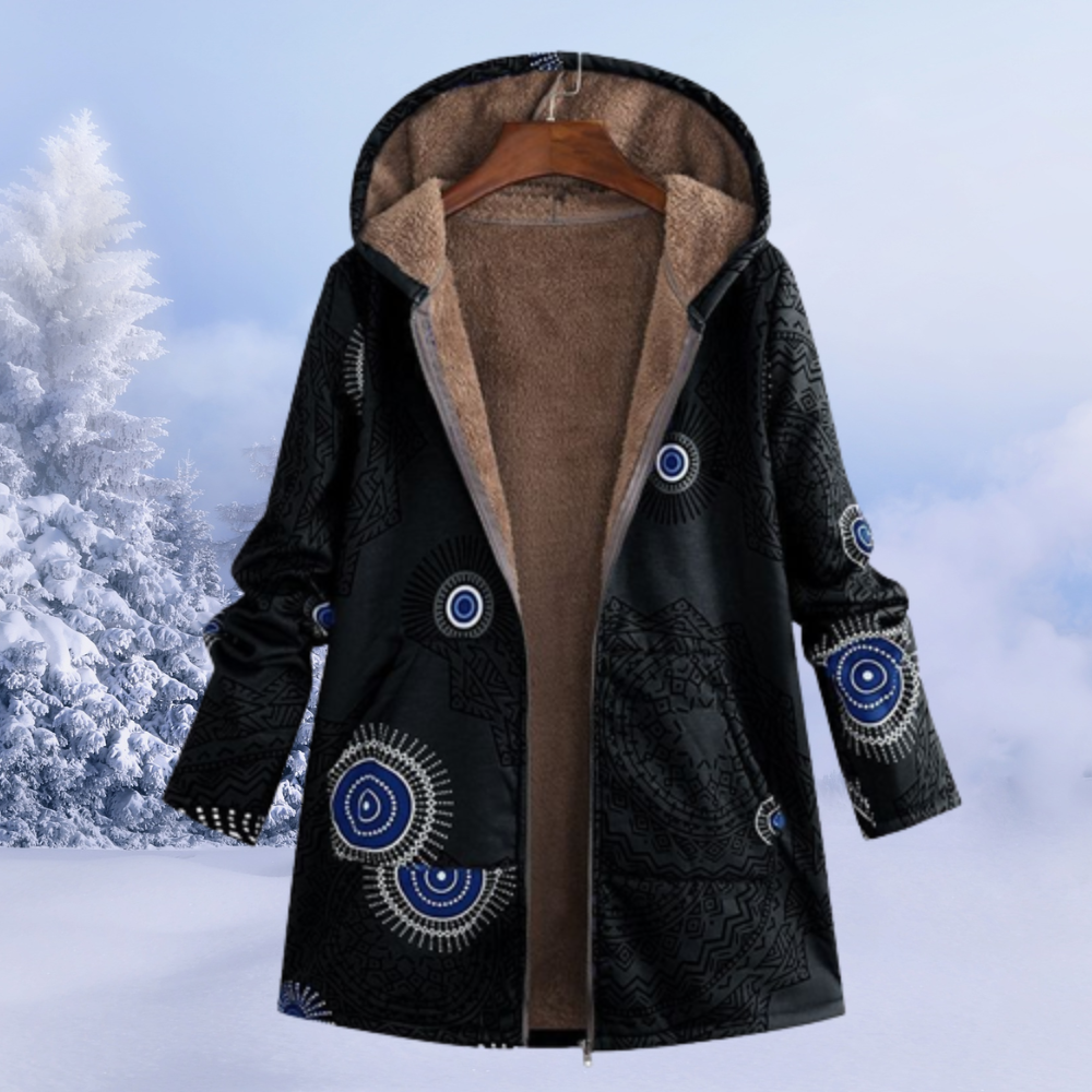 Damen Winterjacke Floralmuster Lang Grün
