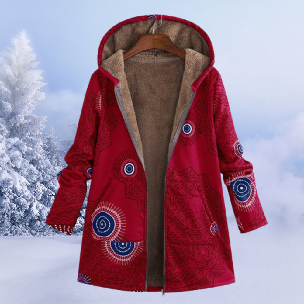 Damen Winterjacke Floralmuster Lang Grün