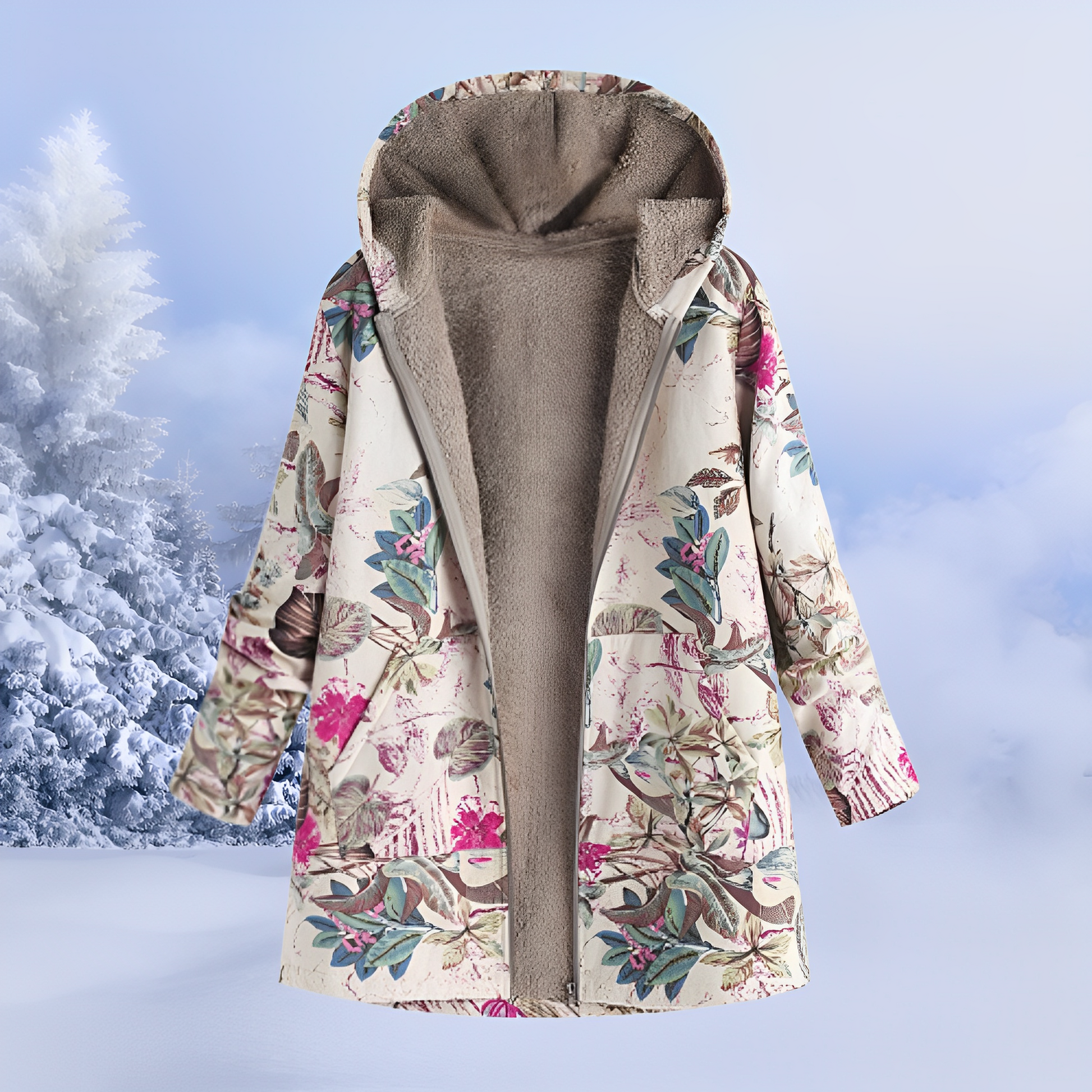 Damen Winterjacke Fellfutter Ethno-Muster Schwarz - Norvielle