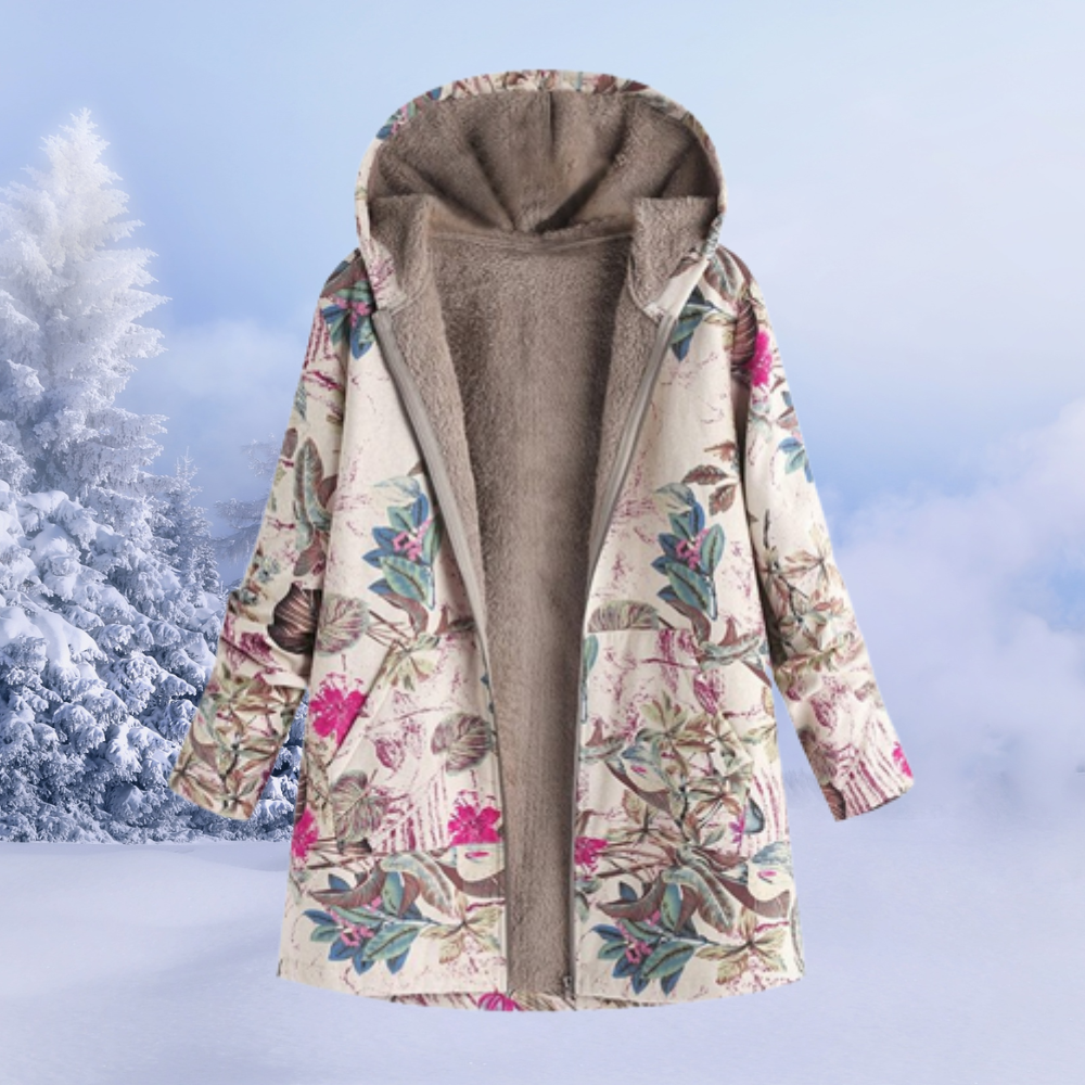 Damen Winterjacke Floralmuster Lang Grün - Norvielle