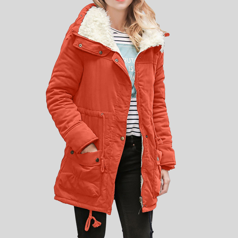 Damen Parka Lang Teddyfutter Kapuze Schwarz - Norvielle