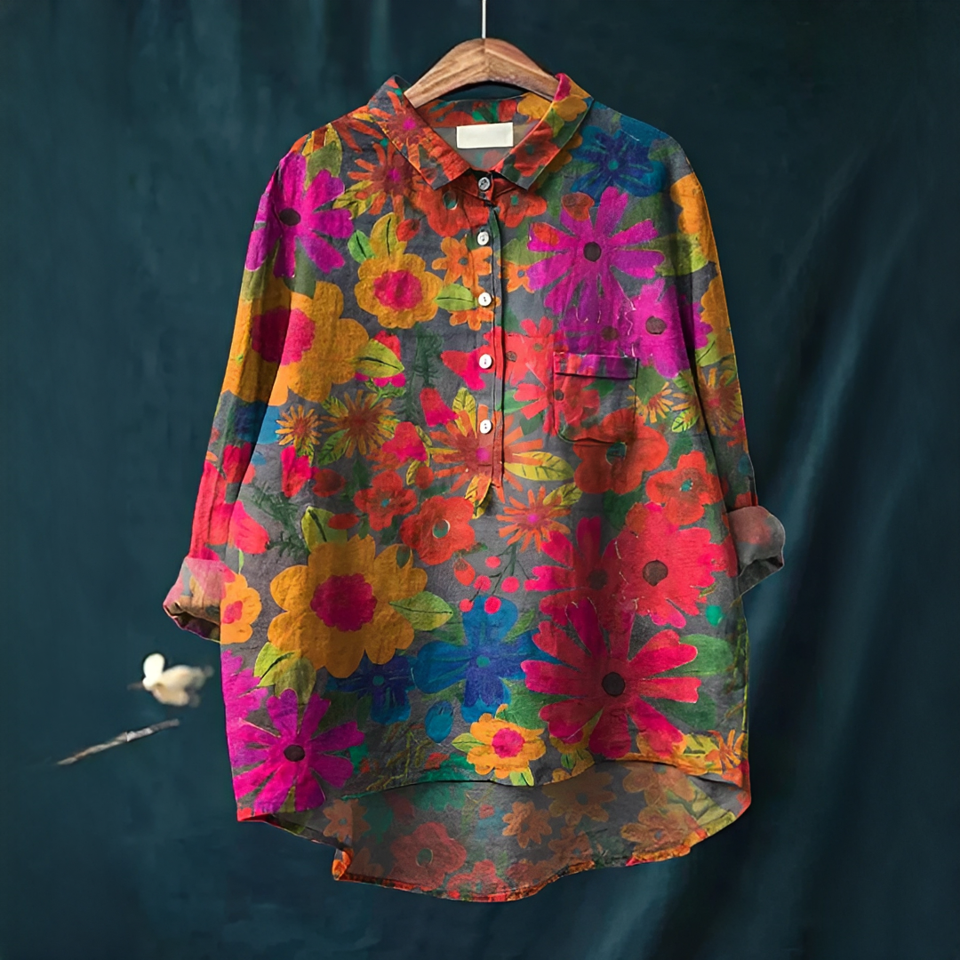 Nessa Damen Bluse Blumenmuster Baumwolle - Norvielle