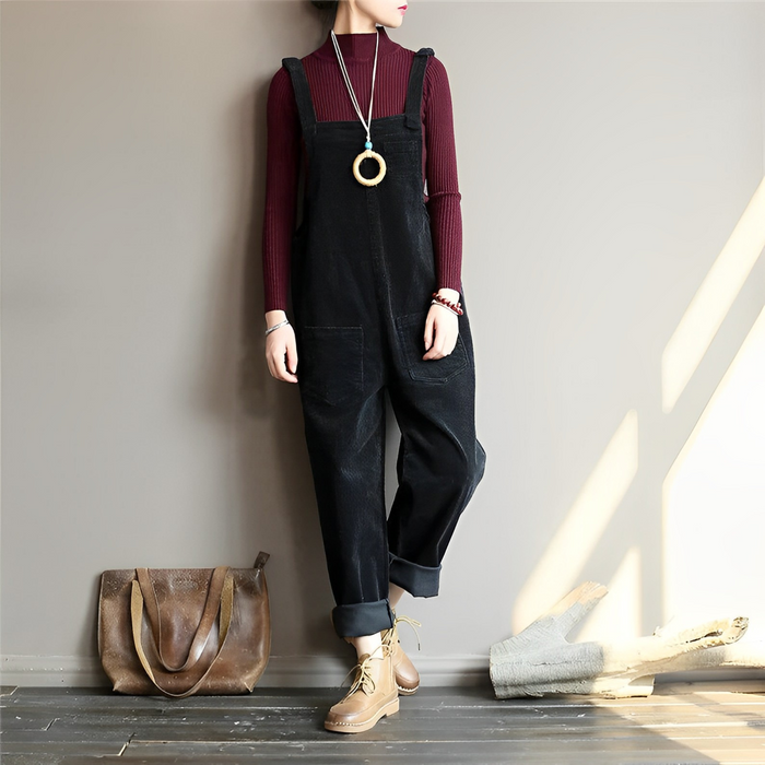Damen Samt Latzhose Retro Grün