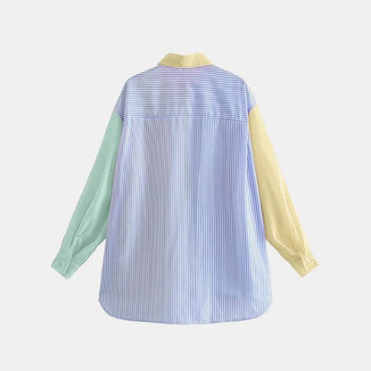 Damen Oversize Bluse Reverskragen Mehrfarbig Streifen