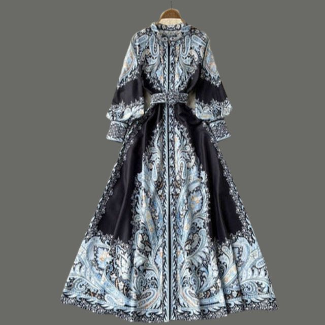 Damen A-Linienkleid mit Gürtel Blumenmuster