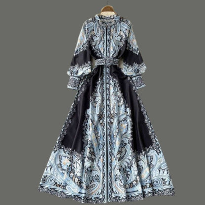 Damen A-Linienkleid mit Gürtel Blumenmuster