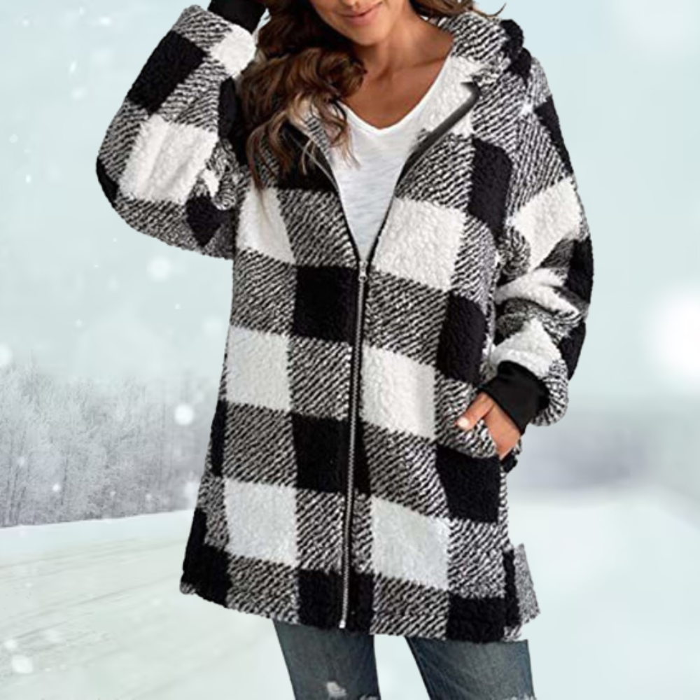 Norvielle Damen Karierte Winterjacke Mit Kapuze