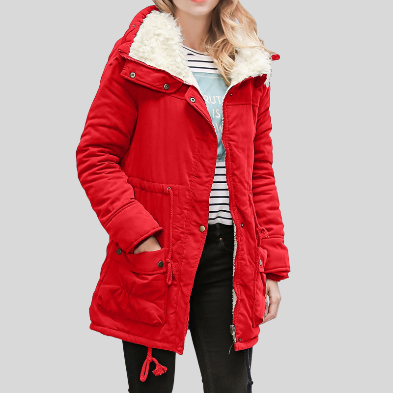 Damen Parka Lang Teddyfutter Kapuze