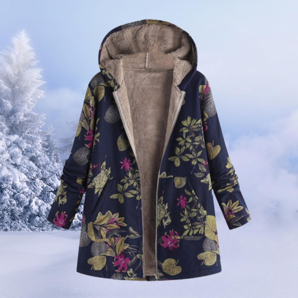 Damen Winterjacke Floralmuster Lang Grün
