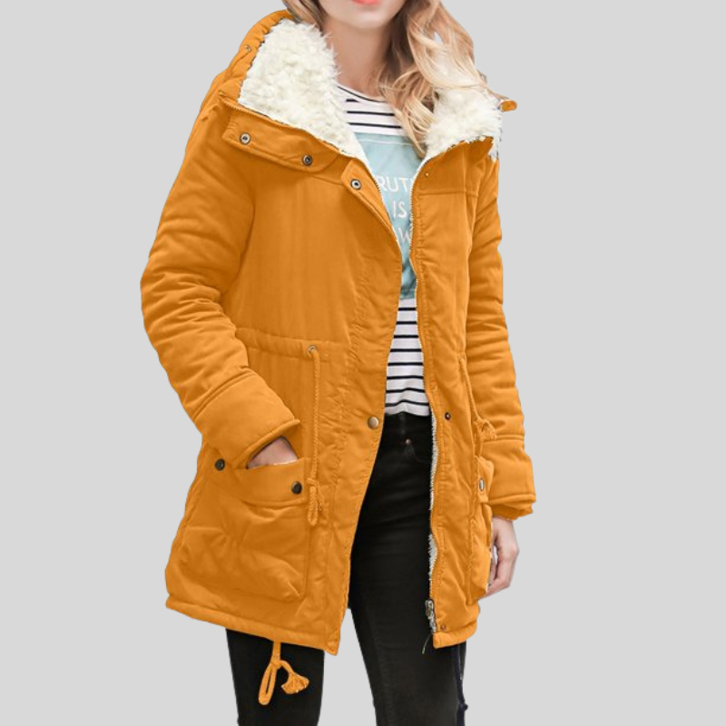 Damen Parka Lang Teddyfutter Kapuze