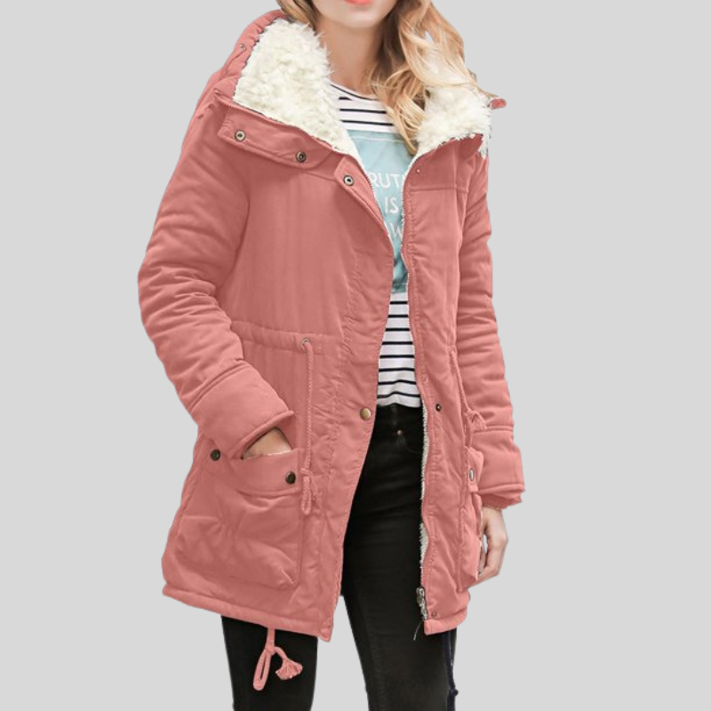 Damen Parka Lang Teddyfutter Kapuze