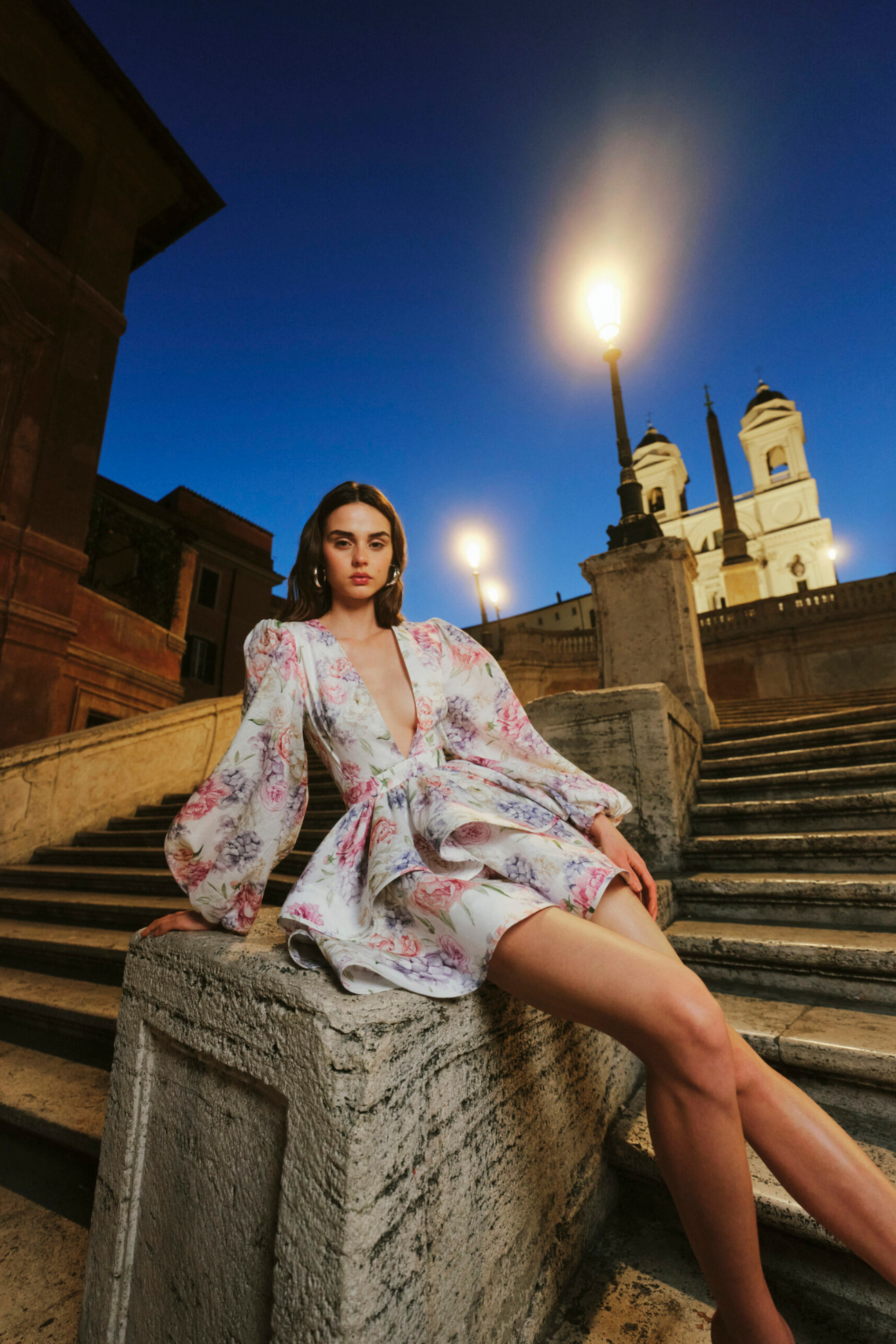 Damen Blumenkleid Puffärmel V-Ausschnitt Kurz - Norvielle
